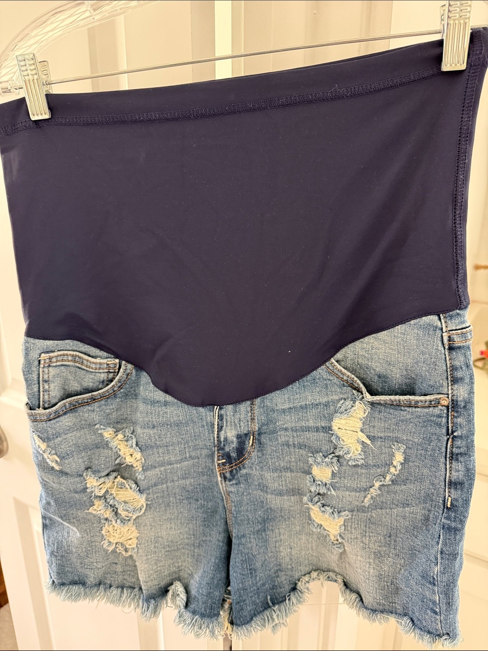 Maternity Denim Shorts with Navy Stretch Panel